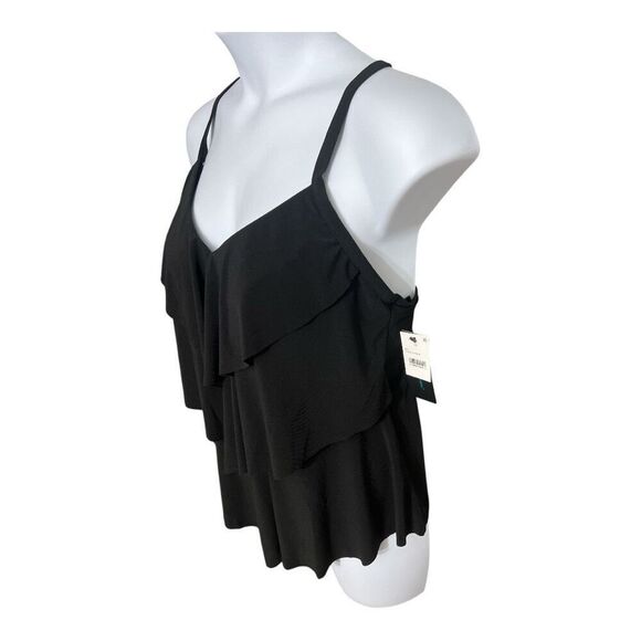 Aqua Green Black Tankini Top Plus Size 1X Adjustable Straps Swimwear Ruffle - Picture 4 of 12